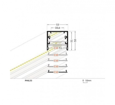 Profil LED aparent PHIL53 C10, aluminiu anodizat, lungime 2m, 53mm + Dispersor alb mat click [1]