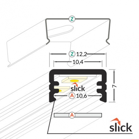 Profil LED aparent SLIM 8, negru, lungime 2m, 12,2mm x 7mm + Dispersor Alb mat click [2]