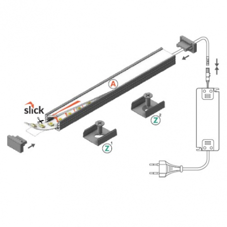 Profil LED aparent SLIM 8, negru, lungime 2m, 12,2mm x 7mm + Dispersor Alb mat click [1]