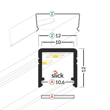 Profil LED aparent SMART 10, aluminiu anodizat, lungime 2m, 12mm x 12 mm + Dispersor alb mat click [2]