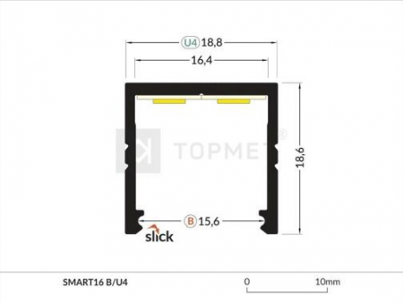 Profil LED aparent SMART 16, aluminiu neanodizat, lungime 2m, 18,8mm x 18,6mm + Dispersor alb mat click [3]