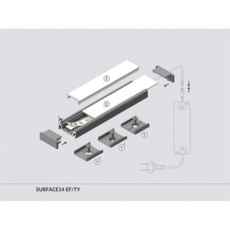 Profil LED aparent SURFACE 14, negru, lungime 2m, 24mm x 9mm + Dispersor negru click [2]