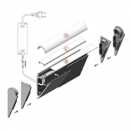 Profil LED aparent WALLE 12, Aluminiu anodizat, lungime 2m, 23mm x 55mm + Dispersor alb mat click [1]