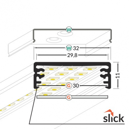 Profil LED aparent WIDE 24, aluminiu anodizat, lungime 2m, 32mm x 11mm [2]