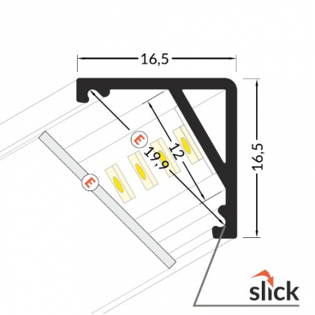 Profil LED de colț CABI 12, aluminiu anodizat, lungime 2m, 16,5mm x 16,5mm + Dispersor alb semirotund [2]