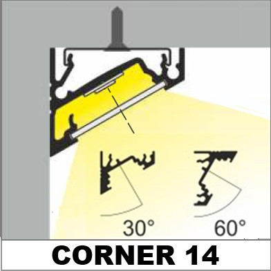 Profil LED de colț CORNER 14, aluminiu anodizat, lungime 2m, 24mm x 19,4mm + Dispersor alb mat click [5]