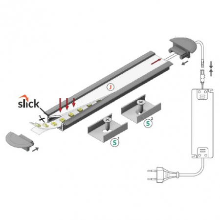 Profil LED încastrat BEGTIN 12, negru, lungime 2m, 21,3mm x 6,6mm + Dispersor negru click [1]