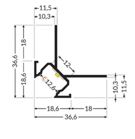 Profil LED încastrat de colț UNI-TILE12 270deg C PLUS, aluminiu anodizat, lungime 2m, 36,6mm x 36,6mm + Dispersor alb mat click [4]