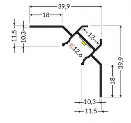 Profil LED încastrat de colț UNI-TILE12 90deg C PLUS, aluminiu anodizat, lungime 2m, 39,9mm x 39,9mm + Dispersor alb mat click [3]