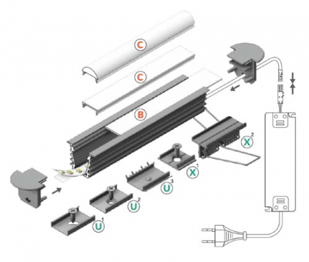 Profil LED încastrat DEEP 10, aluminiu neanodizat, lungime 2m, 19mm x 23,4mm + Dispersor alb mat click [1]