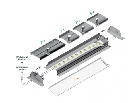 Profil LED încastrat DIAGONAL 14, aluminiu neanodizat, lungime 2m, 30mm x 12,7mm + Dispersor alb mat click [3]