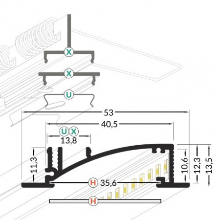Profil LED încastrat FLAT 8, alb, lungime 3m, 13,5 x 53mm + Dispersor alb mat [2]