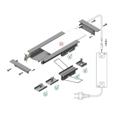 Profil LED încastrat FLAT 8, aluminiu anodizat, lungime 2m, 13,5 x 53mm + Dispersor alb mat [1]