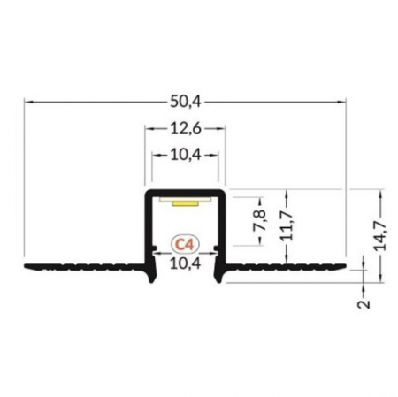Profil LED încastrat HIDE10, aluminiu neanodizat, lungime 2m, 50,4mm x 14,7mm [1]