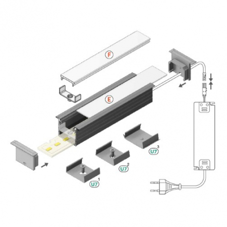 Profil LED încastrat LINEA IN 20, aluminiu neanodizat, lungime 2m, 30mm x 20,4mm + Dispersor alb mat click [1]
