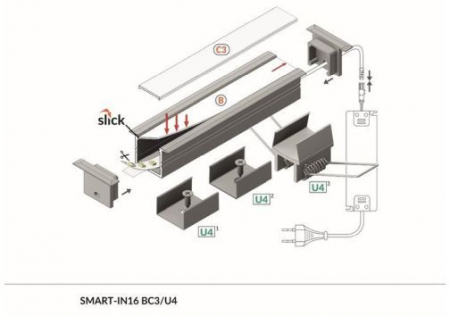 Profil LED încastrat SMART-IN16, negru, lungime 2m, 28mm x 18,6mm + Dispersor alb mat click [2]
