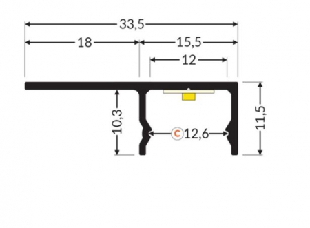 Profil LED încastrat UNI-TILE12 180deg C PLUS, aluminiu anodizat, lungime 2m, 33,5mm x 11,5mm + Dispersor alb mat click [3]