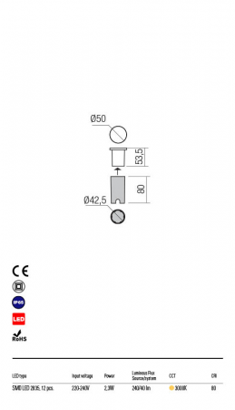 R90042 Spot de incastrat  XPI LED 3W 40lm 3000K IP65 Aluminiu turnat sand white CRI 80 [1]
