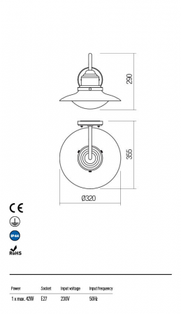 R90093 Aplica  ELIO E27 1 x 42W IP44 Aluminiu turnat dark grey [1]