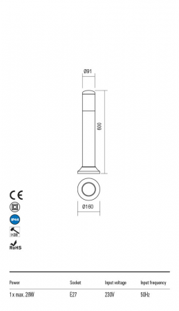 R90240 Stalpisor  PENCIL E27 1 x 28W IP44 Aluminiu turnat BLACK [1]