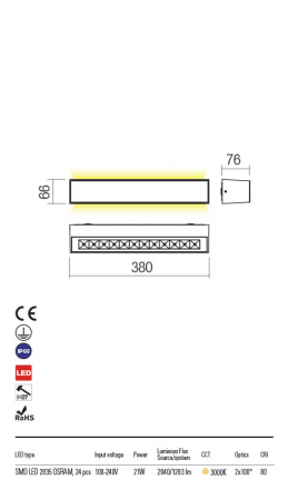 R90259 Aplica REDO AROOS LED 21W 1283lm 3000K IP65 Aluminiu Turnat Sand white Optics 2x100° CRI 80 [1]