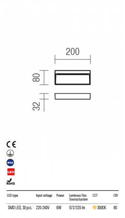R9152 Aplica  EVEN LED 6W 320lm 3000K IP54 Aluminiu turnat MAT WHITE CRI 80 [1]