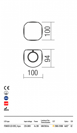 R9169 Aplica REDO MILESTONE LED 6,5W 350lm 2900-3100K IP54 Aluminiu turnat DARK GREY CRI 82 [1]