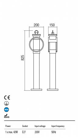 R9573 Stalpisor  COMPASS  E27 1 x 42W IP33 Aluminiu turnat coffee [1]