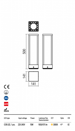 R9578 Stalpisor REDO TOWER LED 15,8W 875lm 3000K IP54 Aluminiu turnat dark grey CRI 82 [1]