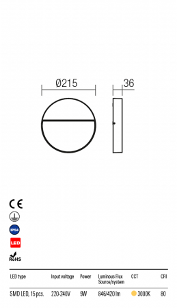 R9626 Aplica  EVEN LED 9W 420lm 3000K IP54 Aluminiu turnat MAT WHITE CRI 80 [1]