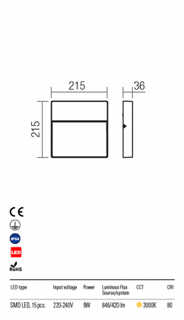 R9627 Aplica  EVEN LED 9W 420lm 3000K IP54 Aluminiu turnat MAT WHITE CRI 80 [1]