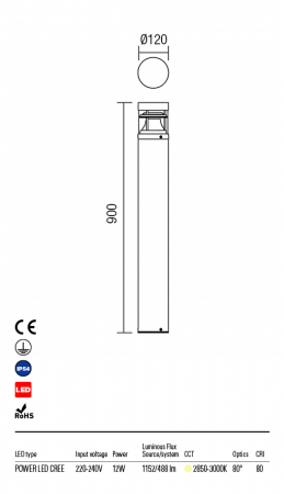R9941 Stalpisor REDO SPARK LED 1 x 10W 568lm 2850-3000K IP54 Aluminiu turnat DARK GREY CRI 80 [1]