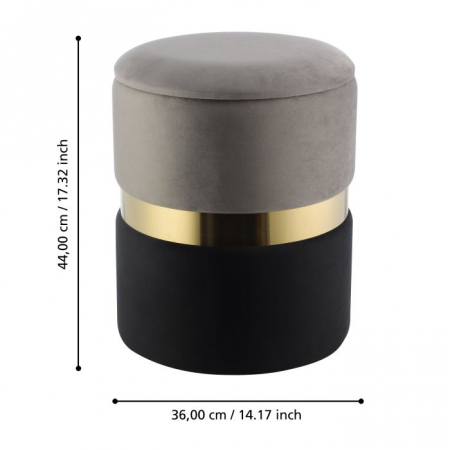 Set 2 Tabureti EGLO MASHIKE  424021 Catifea Poliester Gri Negru Alala Spuma Metal Ø360x440 mm [3]