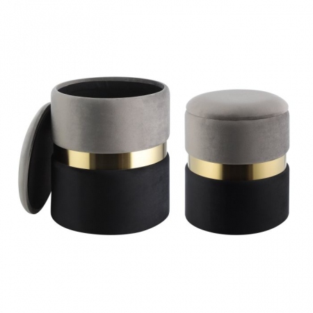 HOME&DECO - Set 2 Tabureti EGLO MASHIKE  424021 Catifea Poliester Gri Negru Alala Spuma Metal Ø360x440 mm