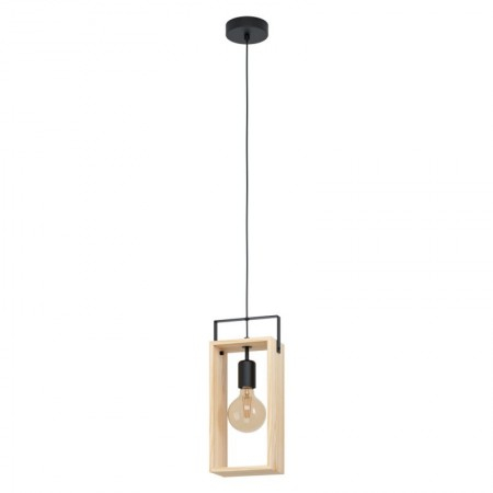 BLACK FRIDAY 2024 - Suspensie Eglo Famborough, negru, lemn natur, 1XE27, 43413