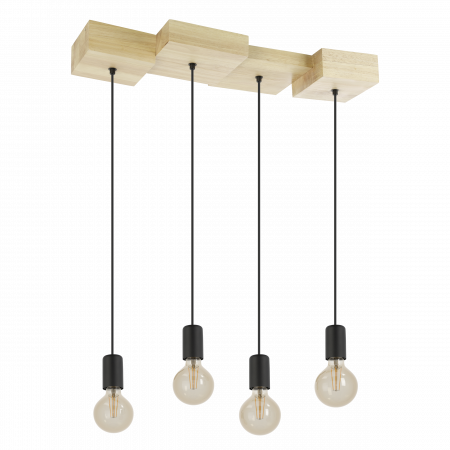 EGLO INTERIOR - Suspensie EGLO Halkin E27 4x40W  lm Otel/Lemn Black Brown IP20