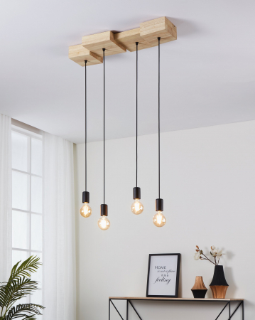 Suspensie EGLO Halkin E27 4x40W  lm Otel/Lemn Black Brown IP20 [3]