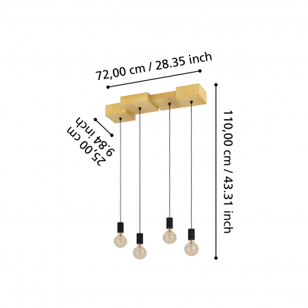 Suspensie EGLO Halkin E27 4x40W  lm Otel/Lemn Black Brown IP20 [2]