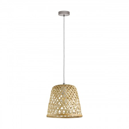 BF LUSTRE - Pendul Eglo Kirkcolm, nichel mat, lemn, 1XE27, H. 110 cm, 43113