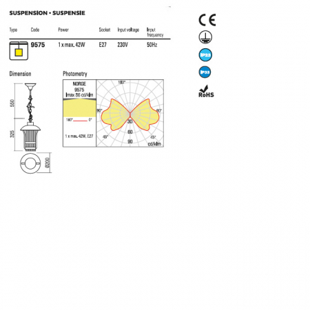Suspensie exterior Norge 9575, maro inchis, sticla, E27, IP23 [1]
