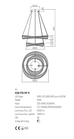 Suspensie Incanti Oblige LED 50W 3000K, 4000K, 6000K 3900lm 3Step Dimming Metal Gold Decoratiuni Cristal IP20 [1]