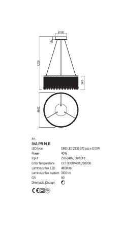 Suspensie Incanti Vanesia LED 40W 3000K, 4000K, 6000K 3100lm 3 Step Dimming Aluminiu  auriu periat, decorațiuni din cristal IP20 [1]
