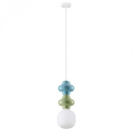 Pendule - Pendul Nova Luce CLIO 9009116 Matt White Metal Base Green & Blue Ceramic & Acid Opal Glass E14 1x5W IP20