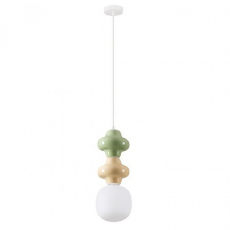 Pendule - Pendul Nova Luce CLIO 9009117 Matt White Metal Base Green & Yellow Ceramic & Acid Opal Glass E14 1x5W IP20