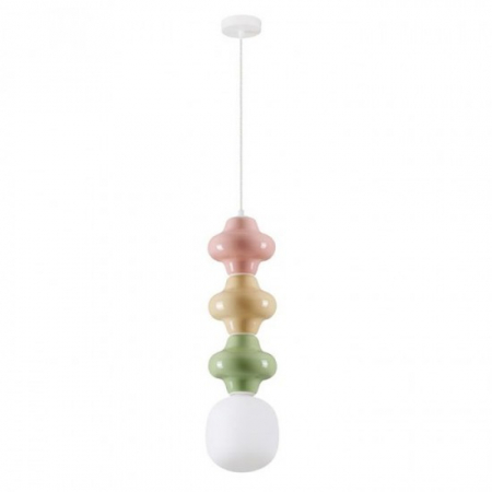 Pendule - Pendul Nova Luce CLIO 9009119 Matt White Metal Base Pink, Yellow & Green Ceramic & Acid Opal Glass E14 1x5W IP20