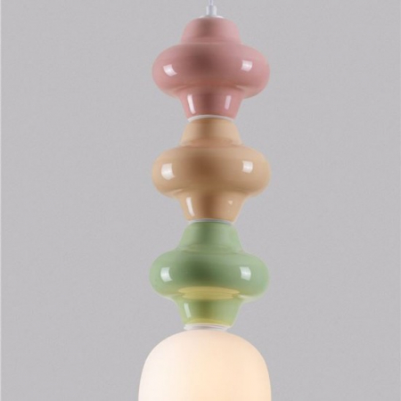Pendul Nova Luce CLIO 9009119 Matt White Metal Base Pink, Yellow & Green Ceramic & Acid Opal Glass E14 1x5W IP20 [1]