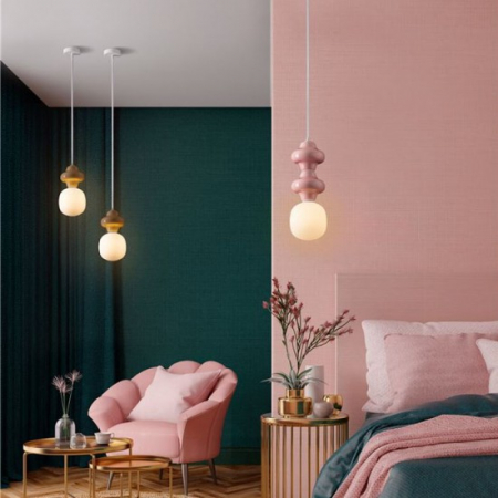 Pendul Nova Luce CLIO 9009114 Matt White Metal Base Pink Ceramic & Acid Opal Glass E14 1x5W IP20 [1]