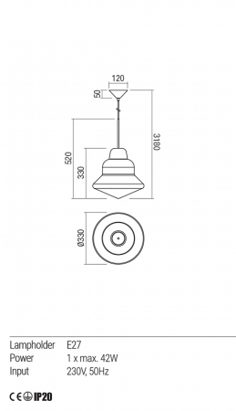 Suspensie REDO Amno 01-1770 E27 1x42W Ø330 IP20 Champagne [3]