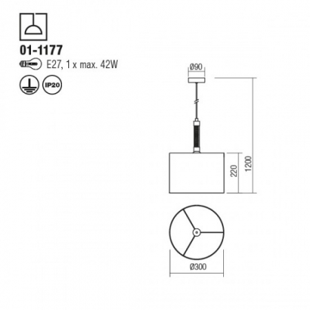 Suspensie Redo Astrid 01-1177 E27 1x42W Metal Cromat 1200xD300 IP20 [1]