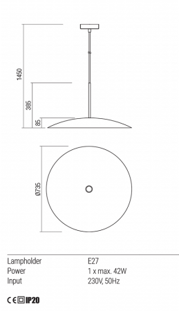 Suspensie REDO Cymbal  01-1744 E27 1x42W IP20 Negru/Gold [2]